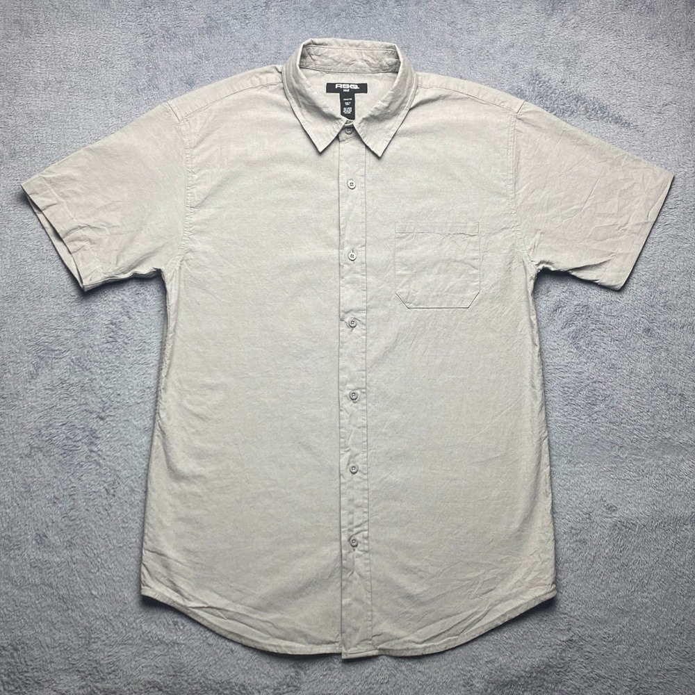 RSQ Shirt Mens Small Short Sleeve Button Up Grey‎ Cotton Casual Pocket RN108168